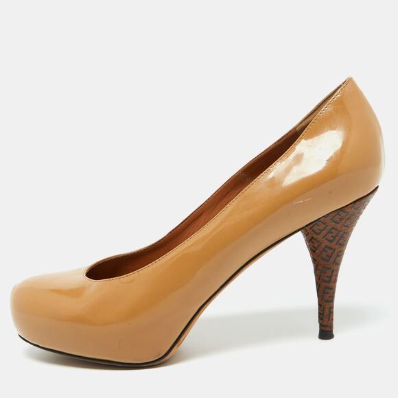 Fendi Beige Patent Leather Zucca Heel Platform Pumps Size 39.5,New Products : American Fashion Style Bags On Sale